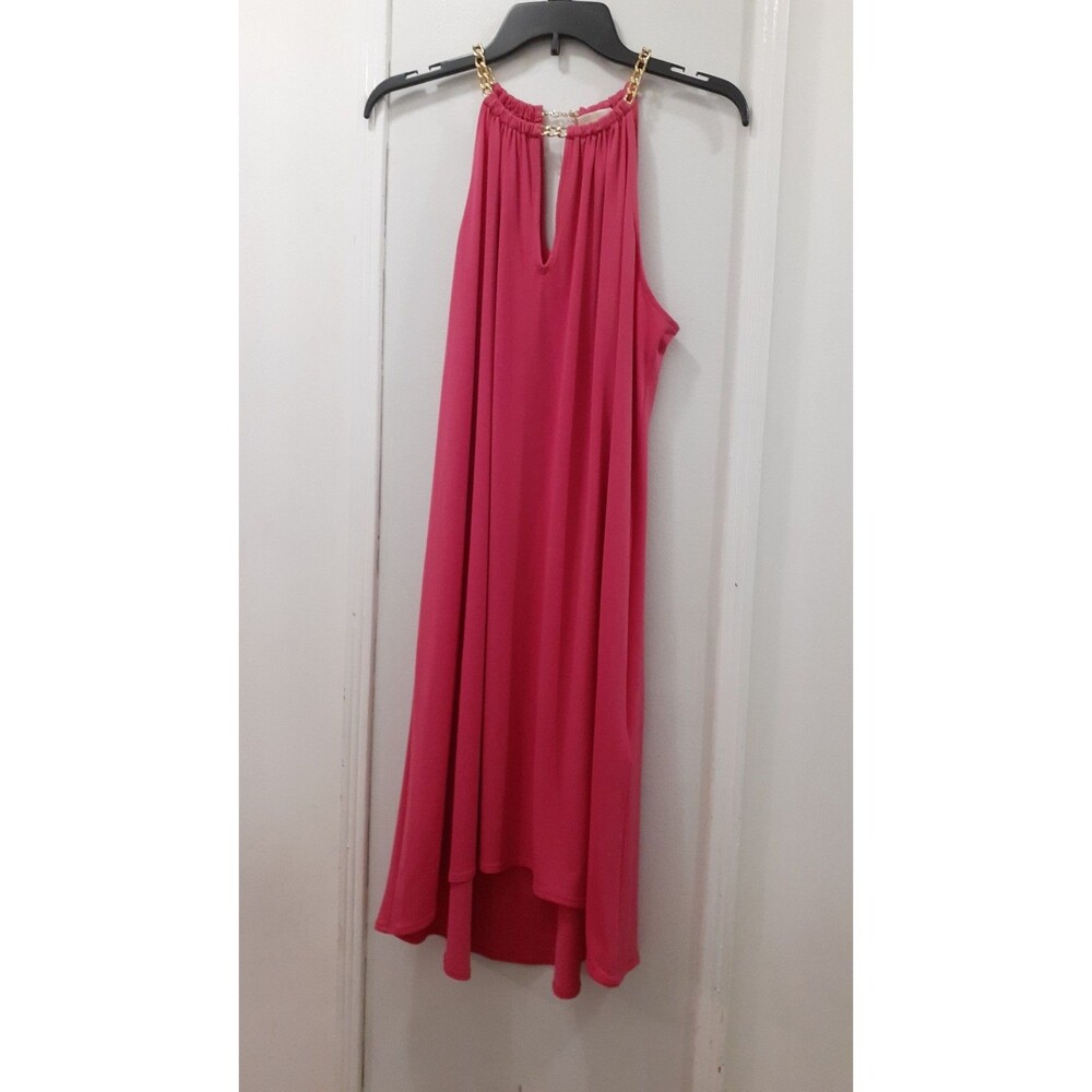 Michael Kors Hot Pink Dress SZ Lrg Halter with Gold Chain Neckline Chic Elegant - Picture 11 of 11